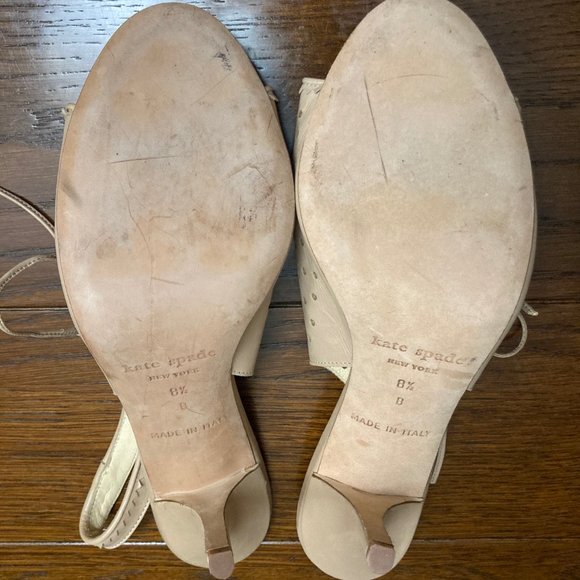 Kate Spade Beige Perforated Peep Toe Lace Heels - Picture 7 of 7